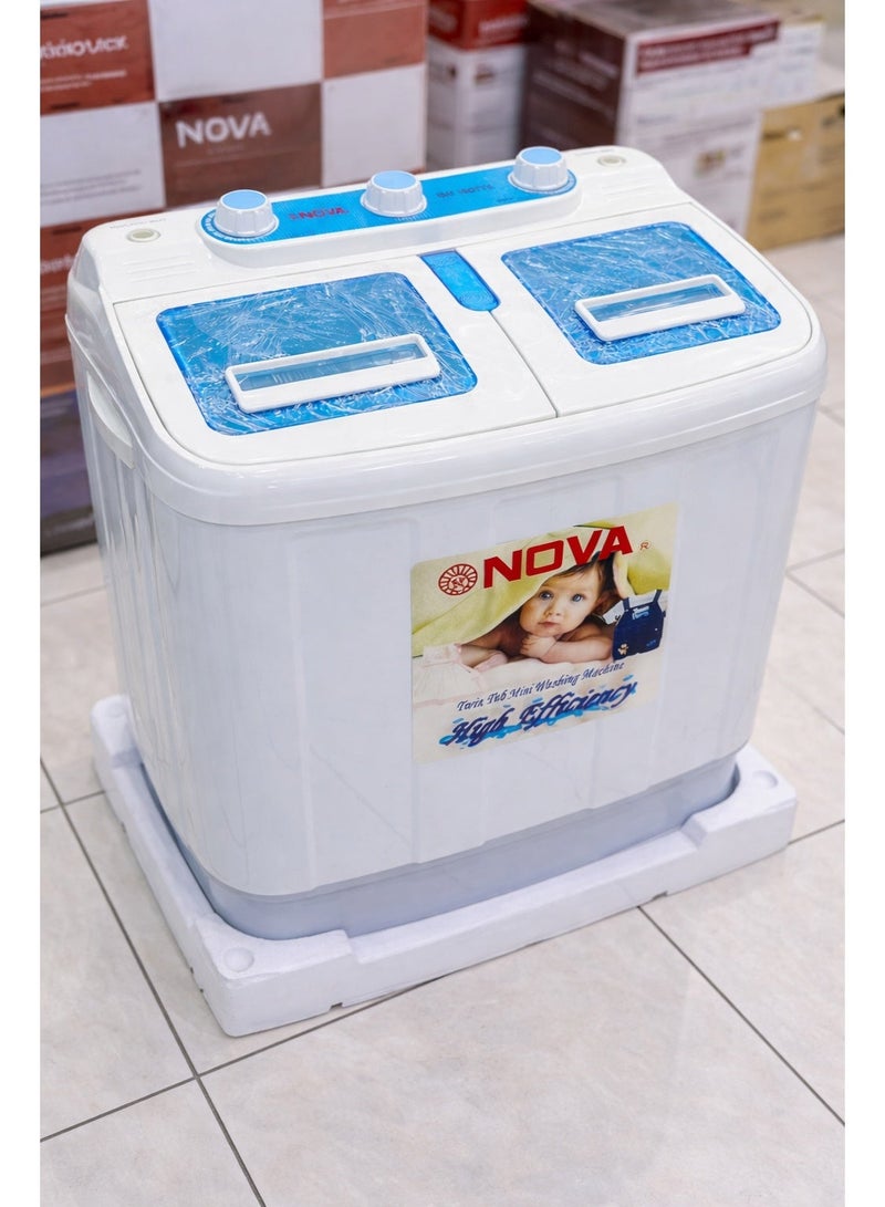 NOVA غسالة ملابس نصف أوتوماتيكية توأم نوفا سعة 3.8 كجم، غسالة مدمجة صغيرة مع مجفف دوار، لوحة تحكم عالية، استهلاك منخفض للطاقة للاستخدام المنزلي - Image 4